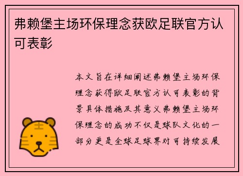 弗赖堡主场环保理念获欧足联官方认可表彰